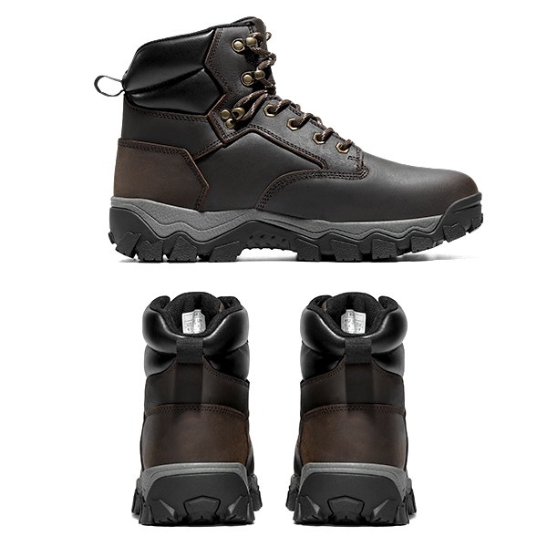 Men's Soft Toe Leather Work Hiking Boots - DARK BROWN - 1